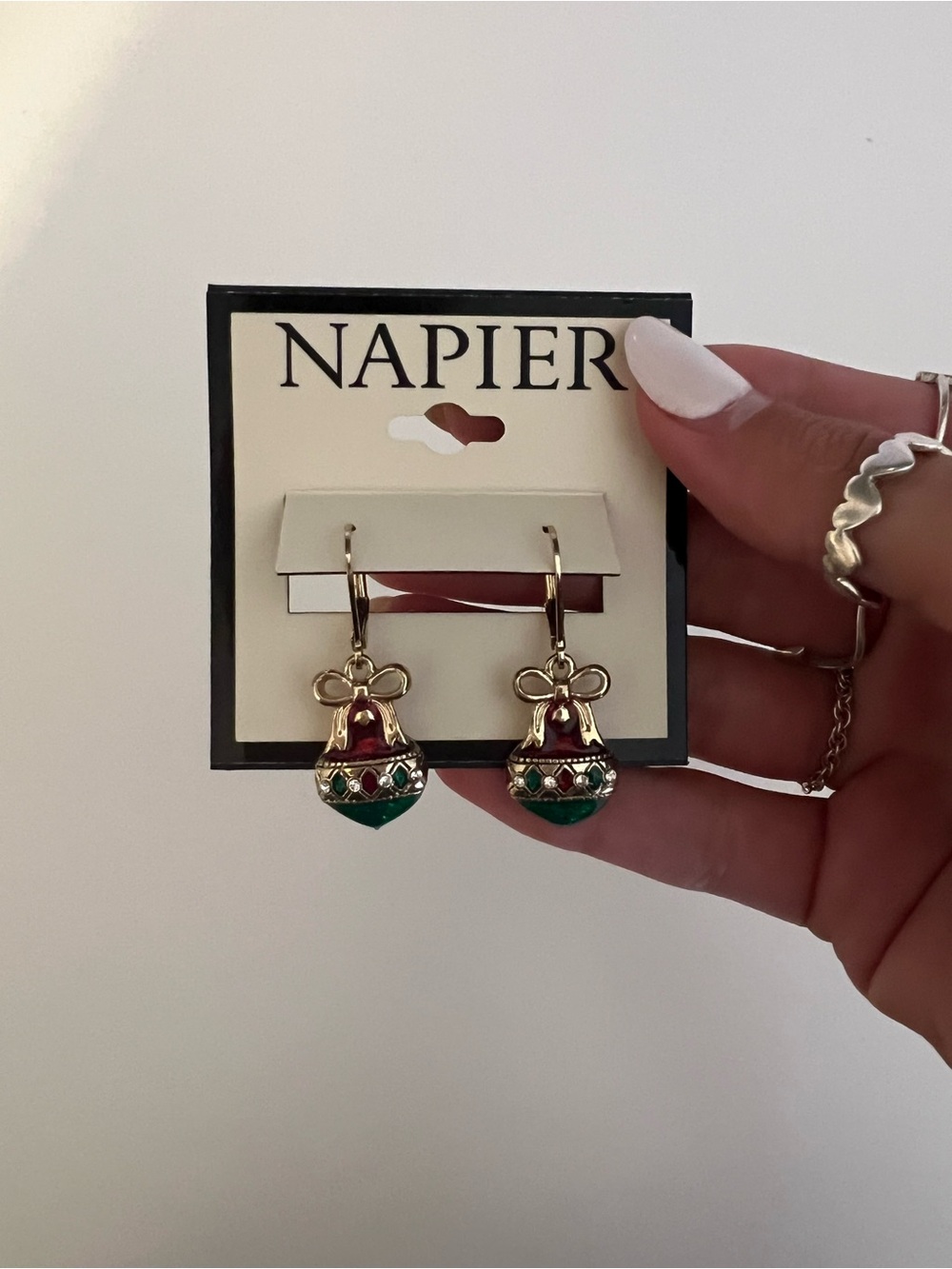 Napier Gold Red & Green Ornament Drop Earrings